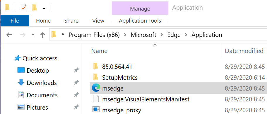 fichier exécutable de l'application Microsoft Edge