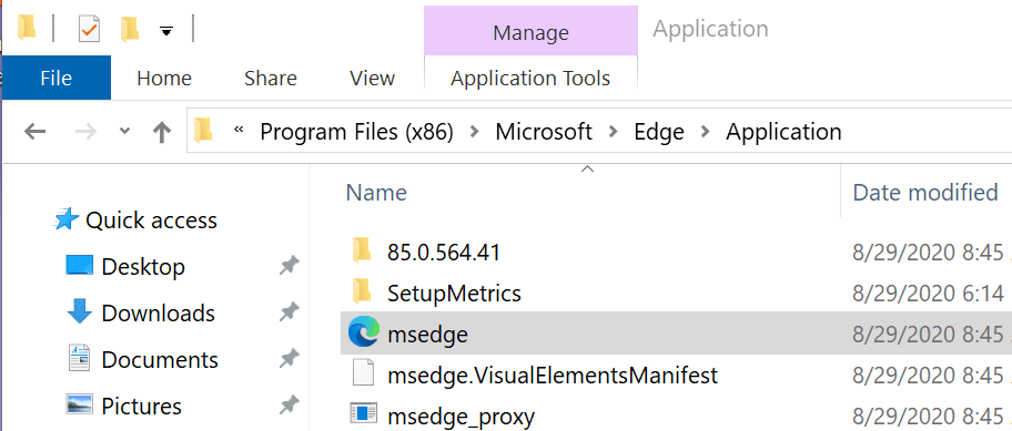 Files microsoft edge application msedge exe