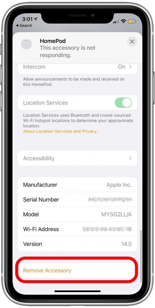 Πατήστε Αφαίρεση αξεσουάρ για επαναφορά του HomePod και του HomePod mini