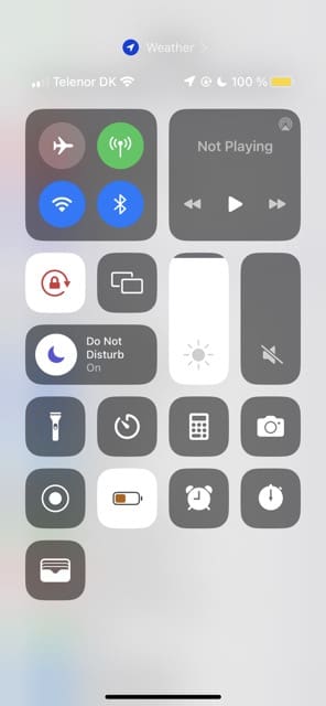 Skärmdump som visar kontrollcentret i iOS