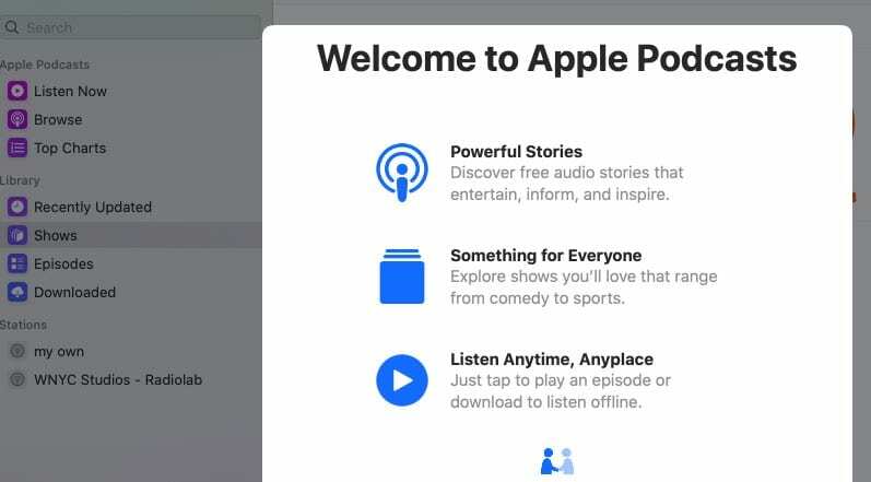 App podcast in macOS Catalina