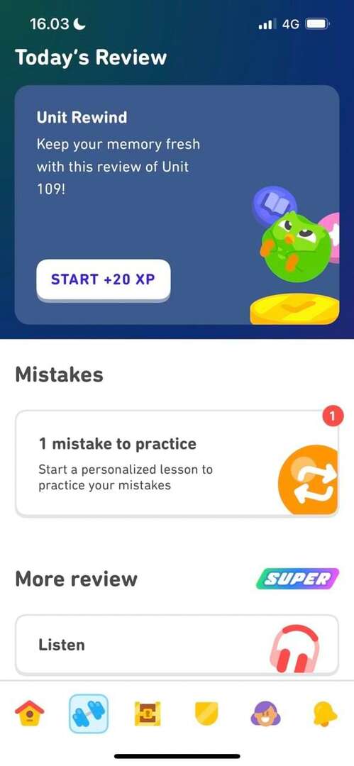 Opi lisätunteja Duolingolla iOS: ssä