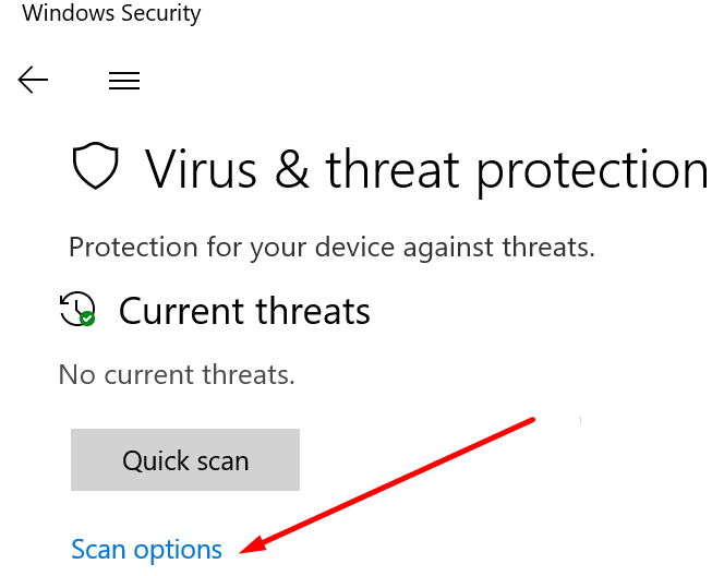 स्कैन विकल्प वायरस और खतरे से सुरक्षा