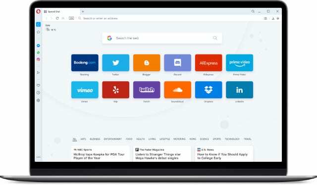 Browser Opera menampilkan aplikasi pesan di sidebar