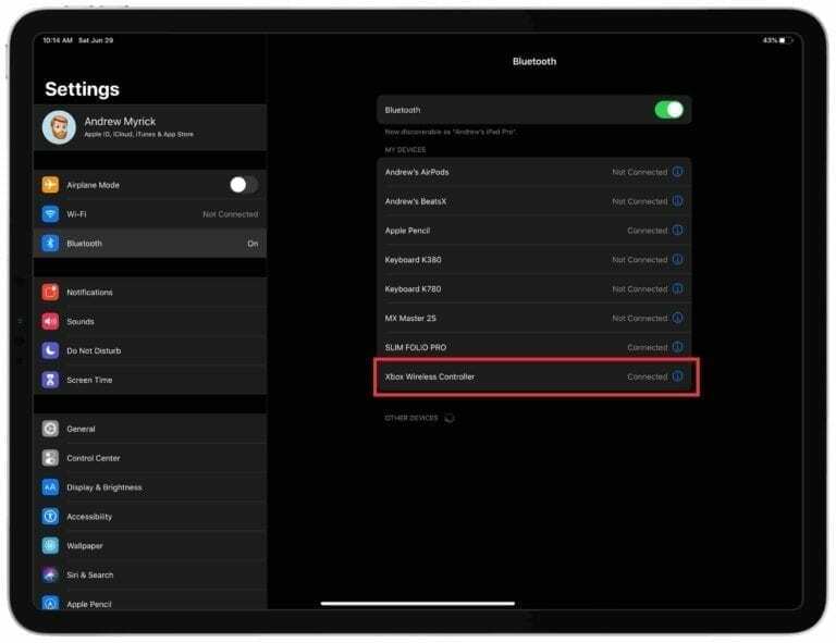 Συνδέστε το χειριστήριο Xbox 1 στο iPadOS