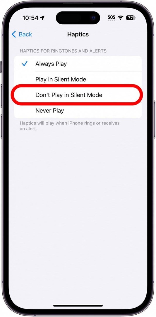 iPhone-haptiekinstellingen waarbij niet in de stille modus wordt afgespeeld, rood omcirkeld