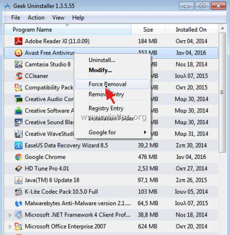 geek force odstraňovanie