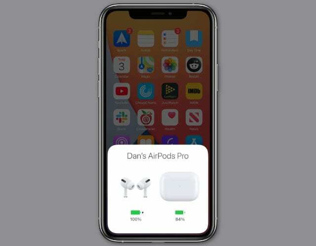 AirPods-pop-up met batterijniveau op iPhone