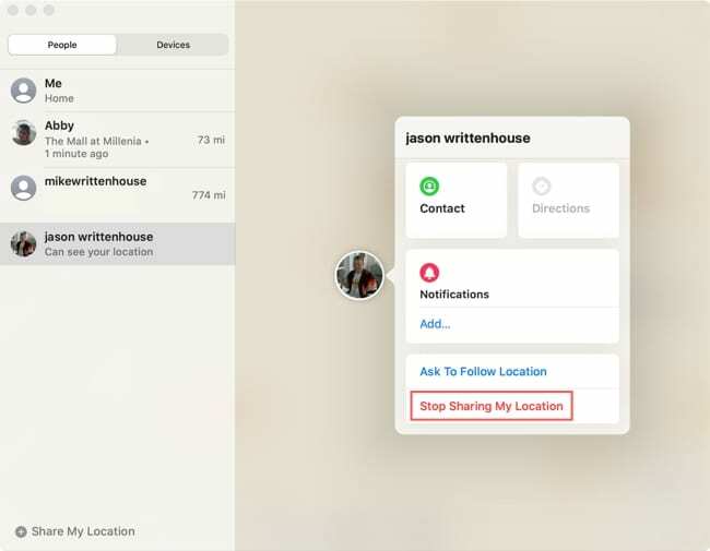 Pare de compartilhar meu local em Find My