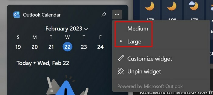 A widget méretének átméretezése Windows 11