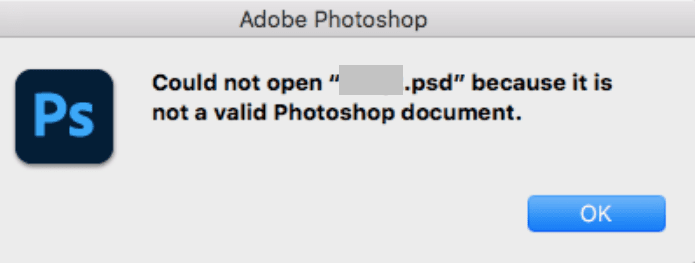 Eroare de document Photoshop nu este validă