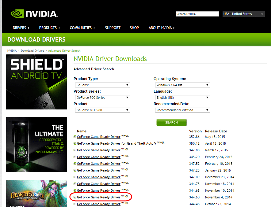 Изтеглете предишния драйвер за NVIDIA