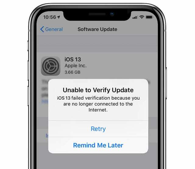 iOS 13 nemůže ověřit aktualizaci