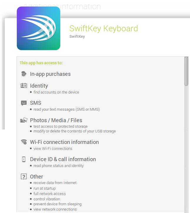 SwiftKey のアクセス許可