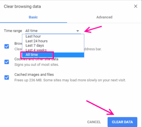 Limpar todos os dados de navegação