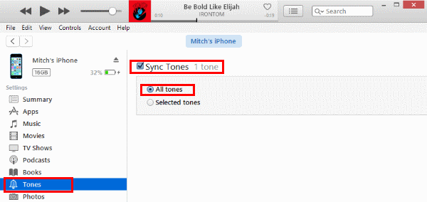Выбор мелодий синхронизации iTunes
