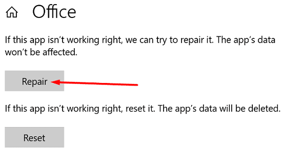 Reparatur-Microsoft-Office-App