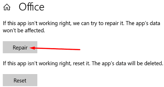 reparație-microsoft-office-app