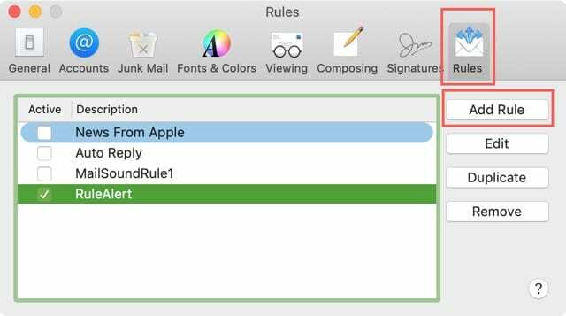 Προσθήκη νέου κανόνα αλληλογραφίας σε Mac