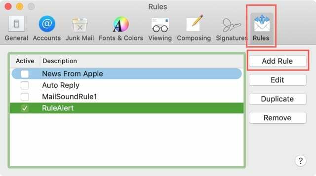 Добавете ново правило за поща на Mac
