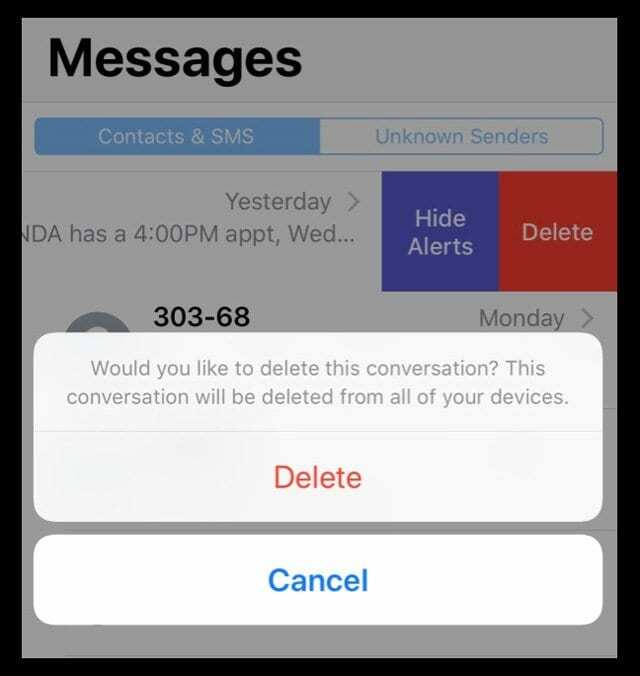 SMS iMessage-samtale slet besked fra alle enheder