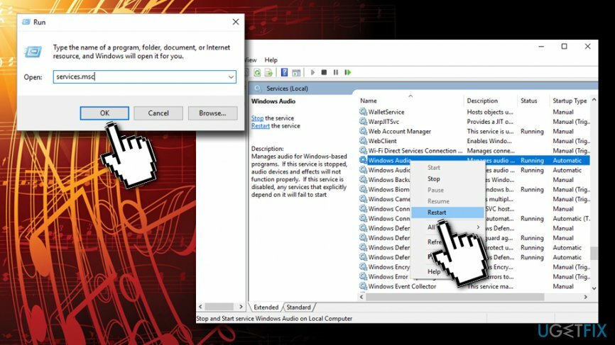 Restartējiet Windows audio pakalpojumu