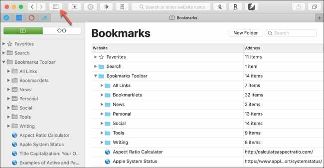 Lista de marcaje Safari Mac