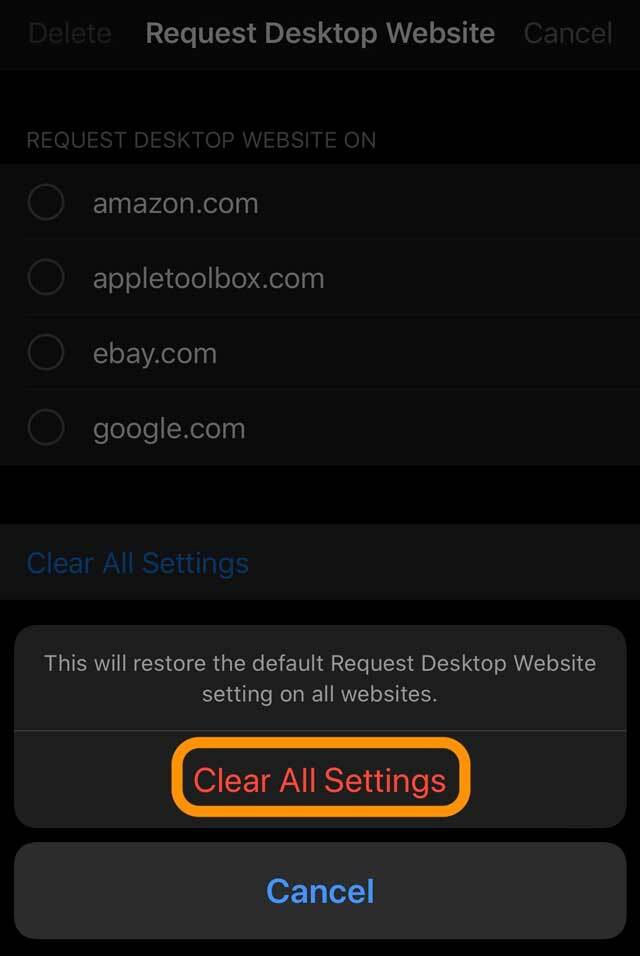 Alle Websites aus der Anzeige der Desktop-Version iOS 13 entfernen