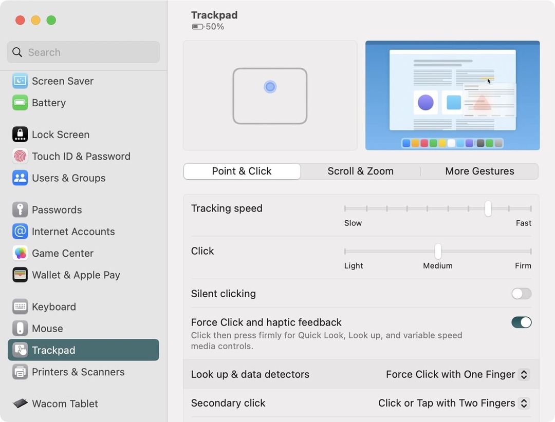 Prispôsobte si gestá trackpadu v systéme macOS Ventura - 1
