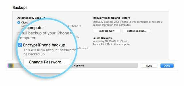 Opțiunea iTunes Encrypt pentru backup-uri iPhone