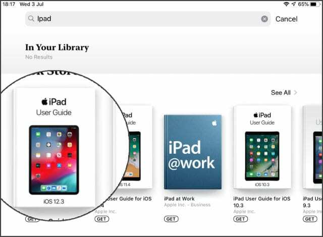 iPad vartotojo vadovas iBooks paieškos rezultatai2