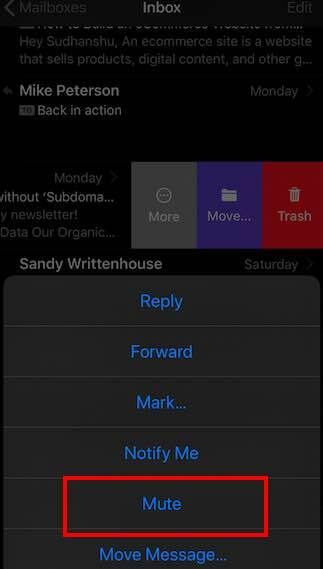 Apple Mail ปิดเสียงเธรดอีเมลใน iOS 13