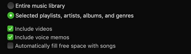 Mūzika iTunes vai Finder lietotnē, lai automātiski aizpildītu brīvo vietu ar dziesmām