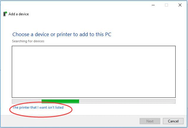 Selectați opțiunea pentru Printer notlisted