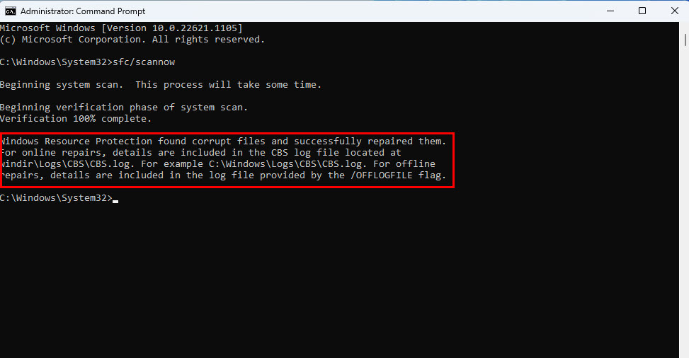 SFC-kommandot reparerade filer