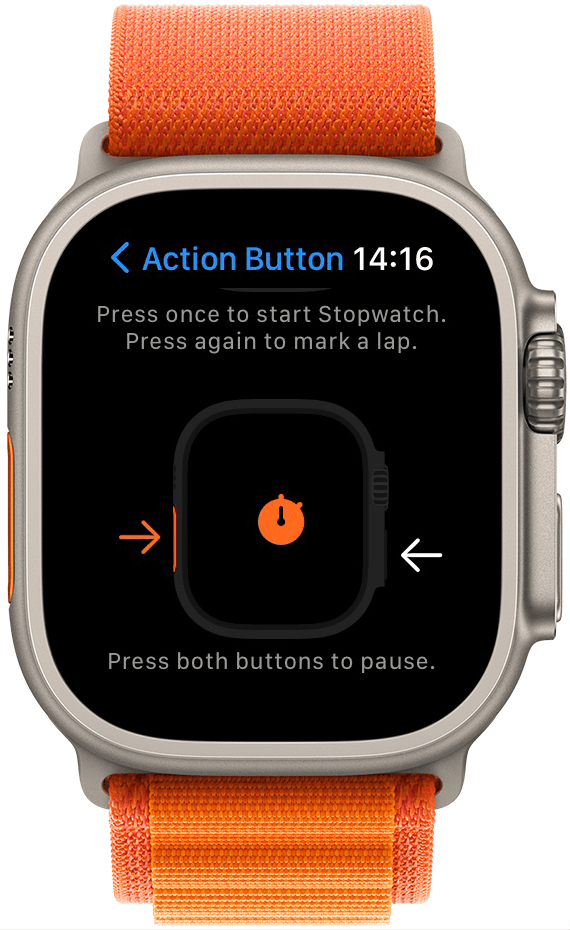 เมื่อเลือกตัวเลือกนี้ คุณสามารถกดปุ่ม Action หนึ่งครั้งเพื่อเริ่มนาฬิกาจับเวลา จากนั้นกดอีกครั้งเพื่อหยุด 