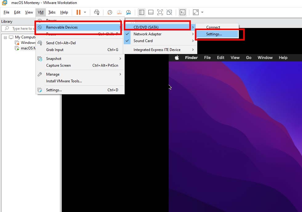 วิธีเข้าสู่การตั้งค่าอุปกรณ์แบบถอดได้บน VMware Toolbar