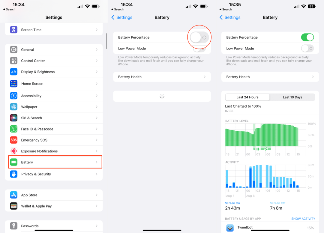 Hoe het batterijpercentage op de iPhone te tonen met iOS 16 - Stappen