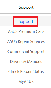 Página de soporte de Asus