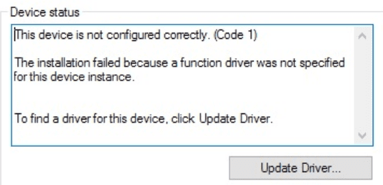Помилка встановлення, оскільки драйвер функції не вказано для цього екземпляра пристрою