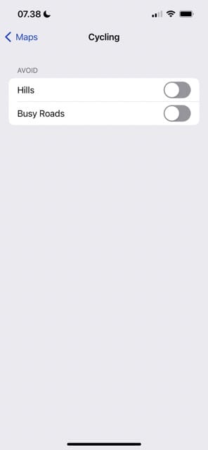Vyhnite sa náročným trasám Snímka obrazovky Apple Maps iOS
