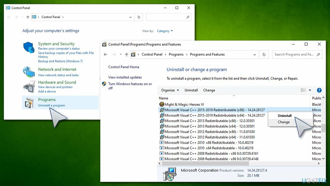 Copot pemasangan Microsoft Visual C++ 2015, 2017 dan 2019 Dapat Didistribusikan Kembali