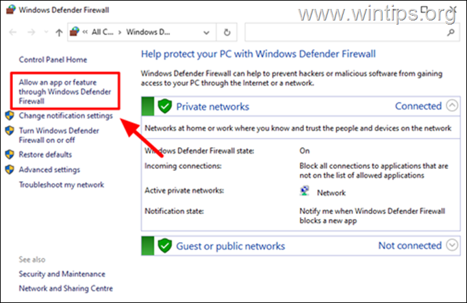 llow en app of functie via Windows Defender Firewall
