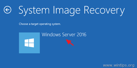 Palauta Server 2016 järjestelmäkuvasta