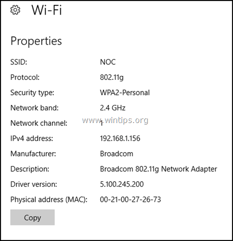 wi-fi თვისებები Windows 10