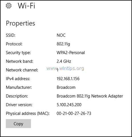 proprietà wi-fi windows 10