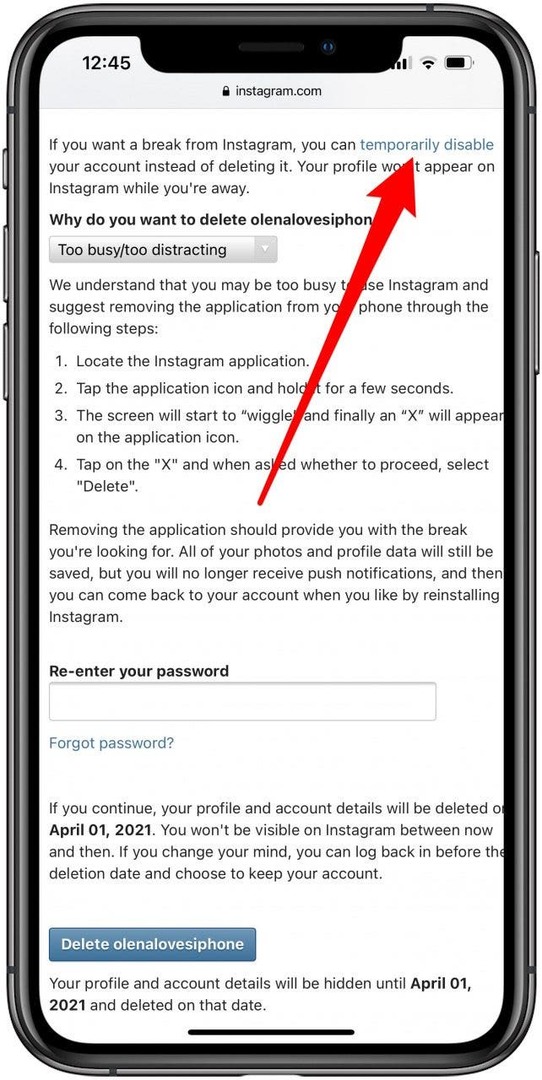 Instagram ti darà soluzioni alternative per convincerti a non eliminare il tuo account.