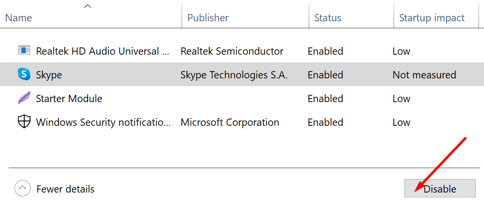 disabilita il task manager degli elementi di avvio