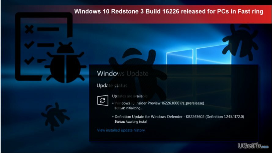 iliustruojantis klaidingą „Windows 10 Build 16226“ versiją