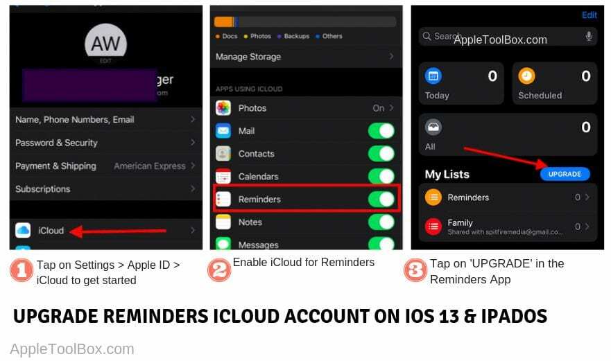 שדרג תזכורות חשבון iCloud כדי לצרף קישורים